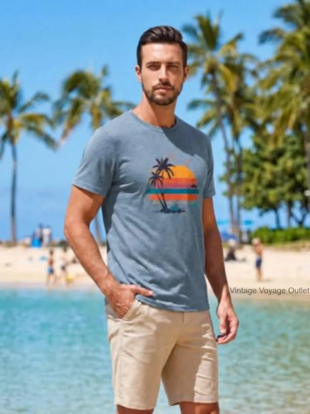 Men's Graphic Palm Tree Print Short Sleeve Hawaiian T-Shirt